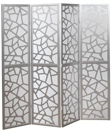 Roundhill Furniture Giyano 4 Panel Screen Room Divider, Sliver