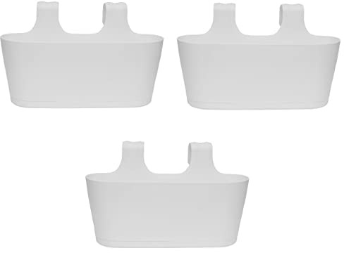 Engelland 3 x Blumenkasten zum Auf-Hängen, Farbe: Weiß, Blumentopf, oval, Balkon, Übertopf, Pflanzkasten, mit Wasserspeicher/Wasserauffangschale