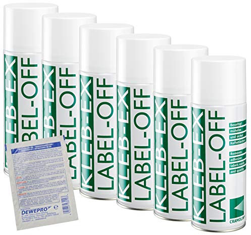 KLEB-EX - VPE: 6 x 200ml Spraydose - Kleberlöser und Etikettenlöser - ITW Cramolin - 1341411 - Etikettenentferner und Kleberentferner inkl. 1 St. DEWEPRO® SingleScrubs