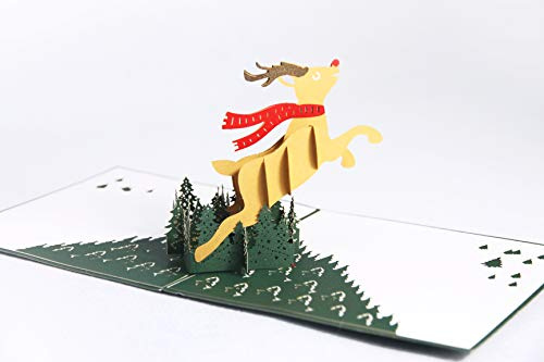 3D Weihnachtskarten Pop-Up Karte Grußkarte zu Weihnachten Geschenk Weihnachtsmann Elch Schneemann Weihnachtsbaum weihnachtskarten mit Umschlag Set((Elch)
