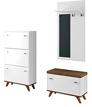 Mirjan24 Garderoben-Set Felice II, 3-TLG Garderobe, 2X Schuhschrank, Garderobenpaneel mit Spiegel und 2 Kleiderhaken (Weiß Molet/Eiche Craft)