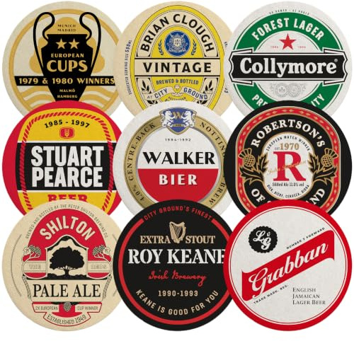 Boot & Ball Nottingham Forest Beer Mats, Set of 9 Coasters, Fan Gift