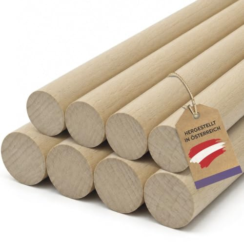 vasalat trästavar släta för pyssel 100 cm x 16/18 mm bok natur innehåll 8 stycken