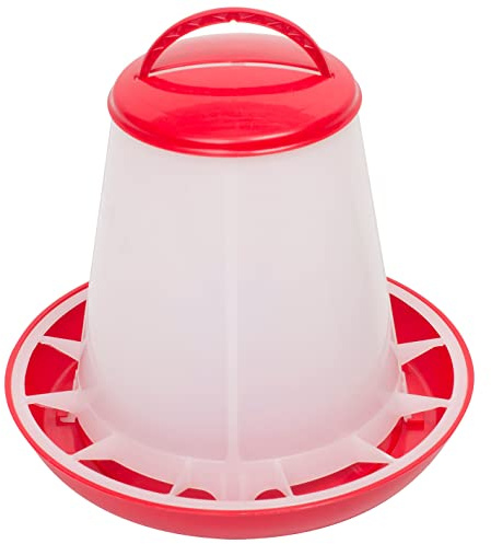 Agrarflora Geflügel Futterautomat 1kg, rot - Automatischer Futterspender für Hühner - Futtertrog für Geflügel - Spender Automat für Hühnerfutter - aufhängbare Futterstation mit Deckel