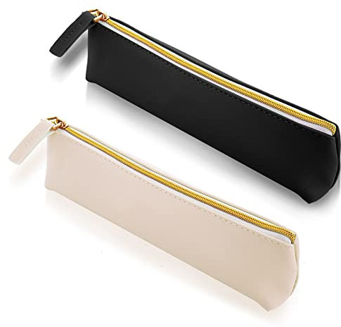 Cobee Federmäppchen aus Leder, 2pcs, süßes Federmäppchen, kleine Stiftetasche, ästhetische Schreibwarentasche, schöne Reißverschlusstasche, tragbare Kosmetiktasche, Organizer für Stifte (schwarz+weiß)