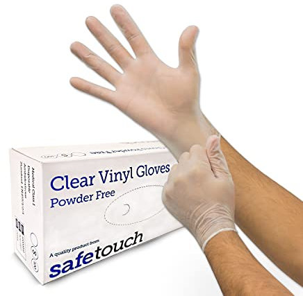 Just Health Disposables 100 guanti in vinile trasparente, grandi, (confezione da 100 pezzi), multiuso, senza polvere, senza lattice, guanti usa e getta trasparenti