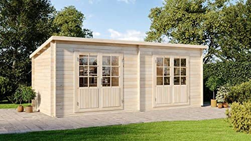 Alpholz Holz-Gartenhaus Maria Twin 598x272cm Naturbelassen 40mm Wandstärke | aus Holz (Nordische Fichte|Kiefer), Blockbohlenbauweise, Pultdach