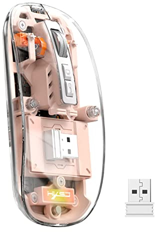 UrChoiceLtd Ratón inalámbrico Bluetooth T900, ratón inalámbrico Delgado multidispositivo (Modo Dual: BT 5.1/5.2+2.4G), batería de 400 mAh, 2400 dpi, ratón óptico USB Transparente (Rosa)