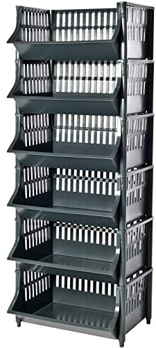 ARTECSIS Korbregal aus Kunststoff schwarz I 110 cm hoch I 6 Körbe I Erweiterbares Stapelregal