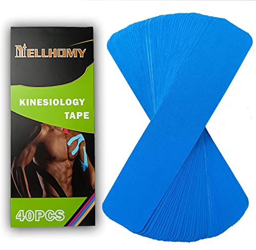 Kinesiologie Band<40PCS>Kinesiotapes Streifen Precut,Elastisches Athletic Band für Joints Support&Muskel Schmerzlinderung <5cm, 25cm/Trip>Baumwolle wasserdichtes Sport Band(Blau)
