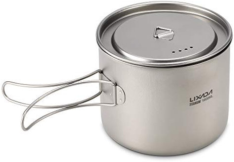 KOCAN Camping Topf Titan, 1600ml Titantopf Ultraleicht tragbarer hängender Topf mit Deckel und faltbarem Griff Outdoor Camping Wandern Backpacking