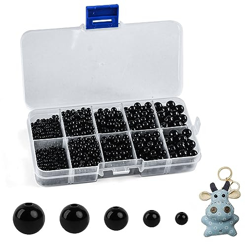 Bastelperlen, 1750 Stück Perlen Schwarz Klein Perlenset Runde Perlen für Armbänder 3/4/5/6/8mm Perlens Set zum Auffädeln Schmuckperlen für DIY Schmuckherstellung Halsketten Basteln