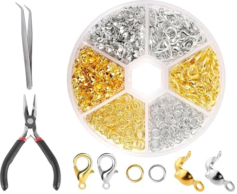 JETOP Kettenverschluss Gold und Silber, 733 Stück Schmuck Verschlüsse für Armbänder, Armband Verschluss Schmuckherstellung Zubehör enthält Karabiner Verschluss Biegeringe Crimpenden