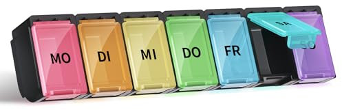 Opret Tablettenbox 7 Tage Deutsch - Pillendose Regenbogen Tablettendose, Pillenbox Tabletten Organizer Wochenbox Medikamentenbox