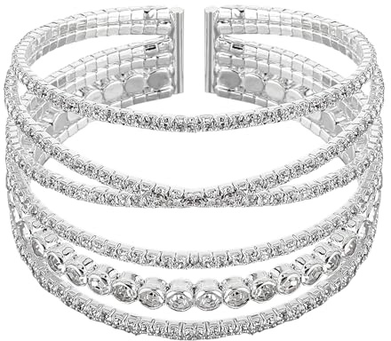 Telooco Bracelet à Paillettes Strass en Argent Multicouche de Tennis avec Chaîne en Cristal pour Mariée, Mariage, Bijoux pour Filles et Femme