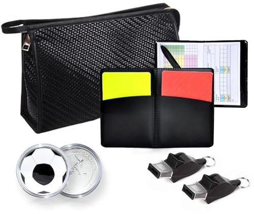 MKNZOME Set di Arbitro, Contiene 2 Fischietti, Carte Rossa e Giallo, Moneta di Flip, Borsa da Trasporto Zipper, Attrezzatura da Arbitro Sportivo per Partite Football Calcio Basket