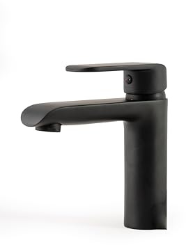 THEMA LUX | Robinet Salle Bain | Mitigeur Lavabo Noir | Laiton Mélangeur de Lavabo Froid et Chaud avec Levier Unique | Moderne Robinet Lavabo | Robinet mousseur économique d'eau | Noir Mat