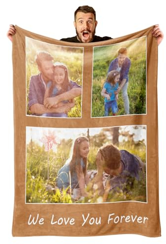 GifXify Individuelle Decke mit Fotos und Text, individuelle Decke, Überwurfdecken für Erwachsene, Kinder, individuelles Geschenk für Geburtstag, Weihnachten, Muttertag, Vatertag (3 Fotos mit Text)
