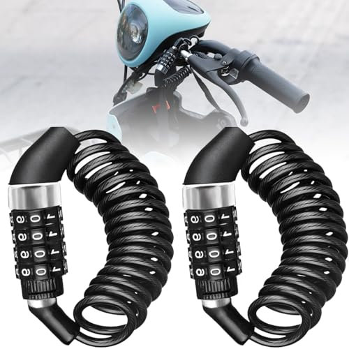 Yimomoyi 2 Pcs Combination Bike Lock, Motorcycle Helmet Lock, Multi-Function Heavy Duty Bicycle Lock 4-Digits Codes for Scooter Bike Motorcycle Luggage