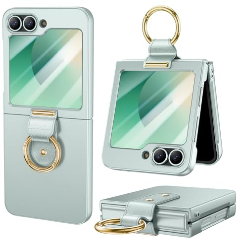 HWeggo pour Samsung Galaxy Z Flip 6 Coque,Vert | Rigide PC + Petit Protecteur D'écran, avec Support de Bague, Anti-Chute, Antichoc, Étui Cover pour Galaxy Z Flip 6