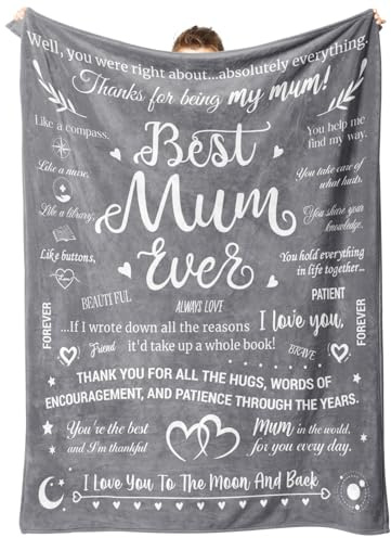 Niyewsor Mum Birthday Gifts, Blanket Gifts for Mum from Daughter Son, Mum Birthday Gifts, Presents for Mum Mummy on Valentine's Christmas Mother's Day, Best Mum Ever Blanket 60'' x 50'' (Grey)