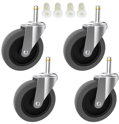 RILIDRI 4-Inch Swivel Stem Caster for Rubbermaid Mop Bucket Utility Cart, 7/16-Inch Stem Diameter Rubber Wheel Set of 4, Heavy Duty TPR Weber Grills Shop Vac Replacement Wheels