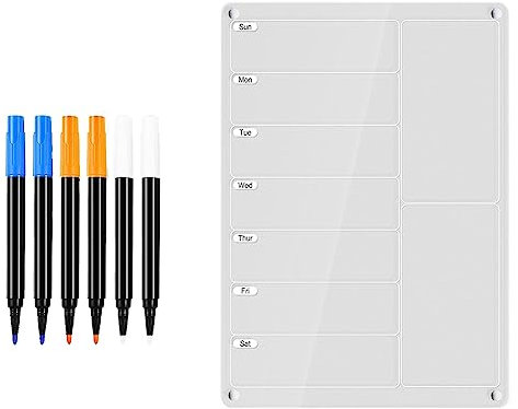 1 Set Food Planner, Magnetic Menu Board for Fridge, Clear Weekly Calendar, Planner, Notice Board, Fridge, Dry Wipe Board Made of Acrylic
