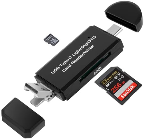 AXFEE SD-kortläsare, 4-i-1 SD-kortläsare, USB C SD-kortläsare, minneskortläsare, för Micro SD/SDHC/SDXC/MMC, kompatibel med Mac, Macbook, i-Phone 15, kamera, Android-telefon etc