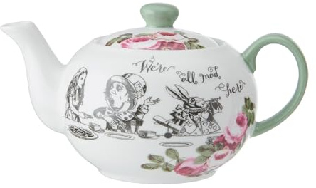 Mikasa and The V&A Mini-Teekanne, kleine Teekanne mit Deckel, 400 ml, Alice im Wunderland Teegeschirr, Knochenporzellan, spülmaschinenfest, in Geschenkbox