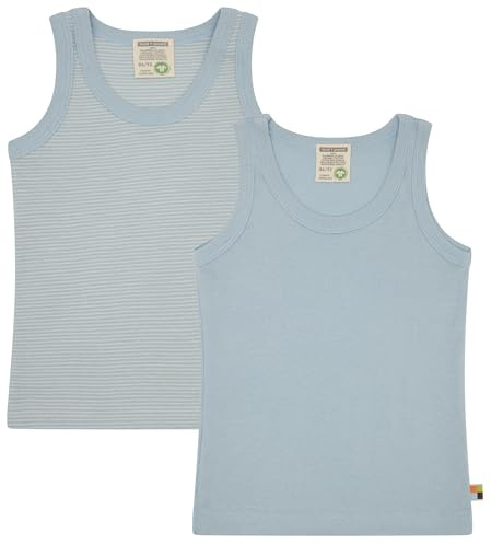 loud + proud unisex barn dubbelpack, finribbad, ekologisk bomull och GOTS certifierad undertröja, Isblått, 122-128