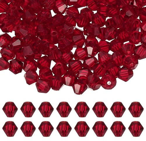 PATIKIL 3mm Bicone Crystal Beads, 600 Pcs Glass Faceted Bicone Beads Loose Spacer Bead for Jewelry Making Bracelet Necklace Earrings Wind Chimes Craft, Red