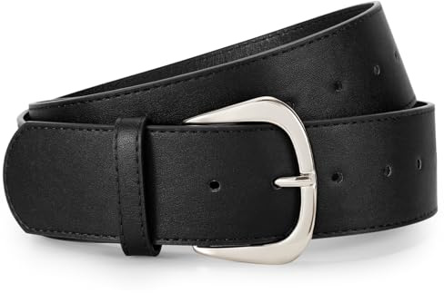 Werforu Dam brett bälte för klänningar, läderbälte med guldspänne, 4,8 cm brett, Svart, Fit Taillengröße 68-83cm