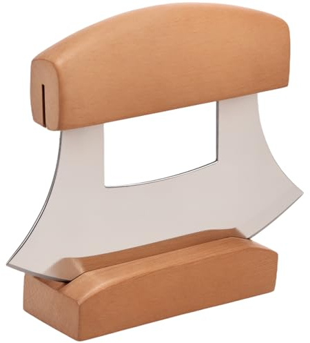 NZWBSHSSP Pizza Cutter Rocker With Base for Herbs Salads Rust Resistant Arc Shape Veggies Rocker Multipurpose Ergonomic Handle Pizza Chopper Rocker for Kitchen(1,Log color)