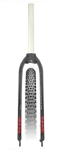 HTDRE 26/27,5/29-Zoll-Mountainbike-Starrgabel, Schnellspanner, Vorderradgabel, 1-1/8-Zoll-Gerades Rohr, Aluminiumlegierung, Scheibenbremse, Hartgabel (Schwarz-Rot)