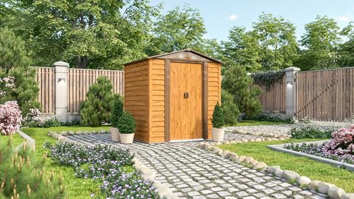 Pergart Gerätehaus Frankfurt II 65, braun, 2,48 m² | Wetterfestes & stabiles Gartenhaus | Geräteschuppen aus verzinktem Stahlblech | Metallgerätehaus zur Aufbewahrung von Werkzeug