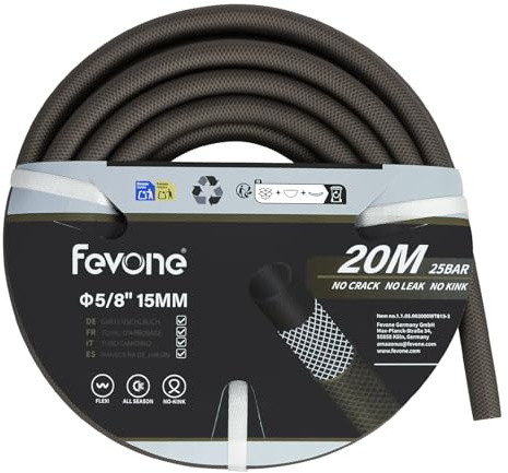 Fevone Manguera de jardín de 20 m, 5/8 pulgadas (15 mm), tubos de manguera para jardín, 3ly, 25 bar, muy resistente, portátil, exterior, compresor de manguera, flexible, resistente, con protección