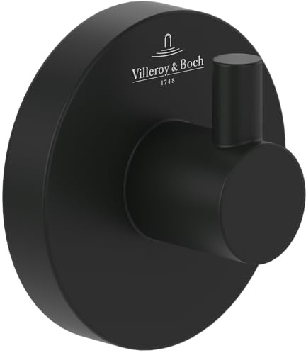Villeroy & Boch Elements Tender Handtuchhaken, rund – Schwarz Matt | Für Wandmontage geeignet, aus Zink, 54 x 32 x 54 mm, TVA151011000K5