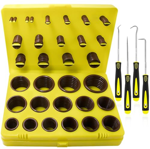 KEZE 386-teiliges Sortiment metrischer Viton-O-Ringe, Härtegrad 75A, 30 Größen, braunes O-Ring-Set für industrielle Hochdruckreiniger, mit 4-teiligem Pick- und Haken-Set