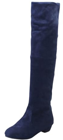 Boots Botas altas por encima de la rodilla para mujer Botas de tacón grueso para mujer, botas de calcetines simples con suela gruesa, zapatos largos para mujer, botas de goma forradas, azul, 37 EU