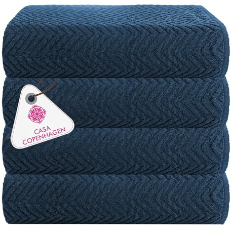Casa Copenhagen Wave Textured, Juego de Toallas de baño de 4 Piezas - Azul Marino, 550GSM, Juego de 4, Juego de Regalo Toallas de algodón para Uso rudo y Resistente para baño