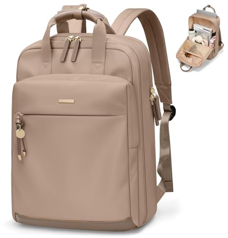 GOLF QUALITY ryggsäck damer, elegant axelväska stor casual dagryggsäck liten laptop kvinnor 15,6 tum dagryggsäck med laptopfack modern arbetsryggsäck för kvinnor, brun