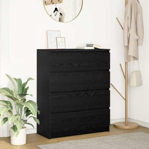 Teenpull Skänk svart ekutseende, 80 x 35 x 99 cm, trämaterial, förvaringsutrymme, skåp för vardagsrum, matsal, hall, köksbuffé