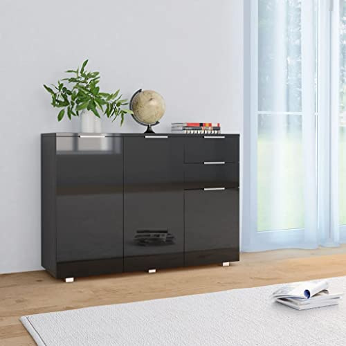 Nqyjm Förvaringsskåp med 2 lådor och 3 buffédörrar glänsande svart 107 x 35 x 80,5 cm sidoskåp matbord för kök, vardagsrum, sovrum