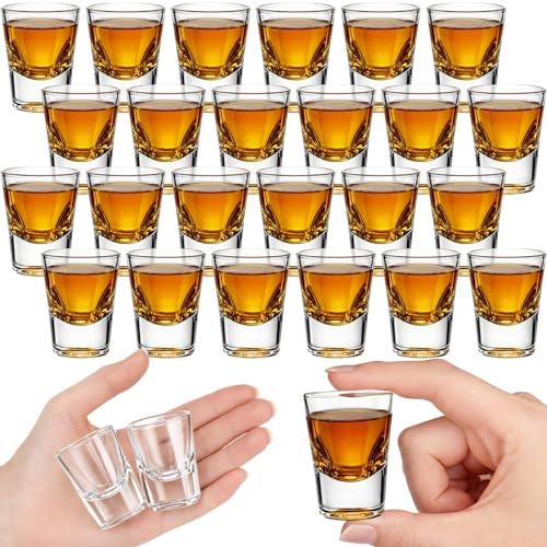 Teecyhooo 24 Pcs 0.5oz Mini Shot Glasses Set with Heavy Base, Clear Cute Whiskey Glasses Cups Small Bulk Wine Cup for Wine Tasting, Vodka Liqueurs Tequila Soju Espressos