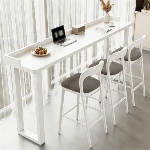 Köksbartabell i Bartabellhöjd, Massiv Trä Hög Bartabell för Kaffe, Väggmonterad Hög Bord för Balkong, För Kök, Café, Liten Utrymme(White,140x40x105cm/55x16x41in)