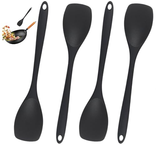 DASHUI 4 Stück Kochlöffel Silikon 27 cm, Antihaft Kochlöffel Hitzebeständig Bis 230°C für Camping Essen Kochen Rühren Backen