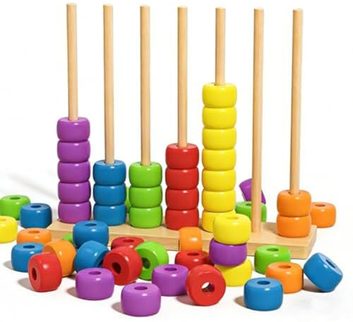 WANWEN Colour Stack Challenge Game, Farbstapel-Herausforderungsspiel, Ring Stapelturm Holz, EIN Unterhaltsames Stapel- und Sortierspiel, Perfekt für Spieleabende mit der Familie (L)