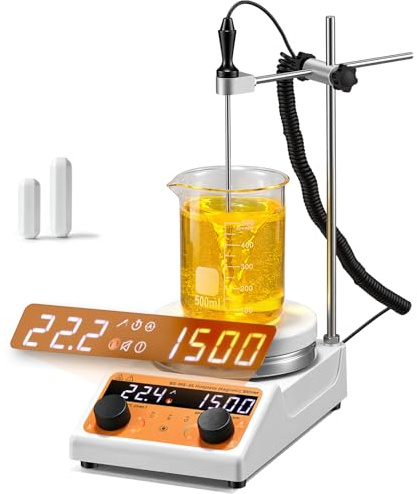 Bonvoisin Agitateur Magnétique Chauffant, 3L, 100‑1500 Tr/Min, 250W | Plaque De 140 mm, Moteur Sans Balais, Inversion Automatique, Minuterie 0–99 H 59, Affichage Led, Silencieux, 2 Fouets Inclus