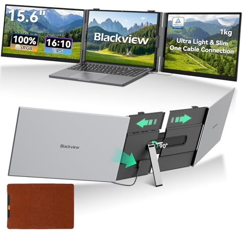 Blackview Laptop Screen Extender, 1kg Ultra-Light, One-Cable Connection, 15.6 Triple Screen Laptop Monitor Extender, TÜV Eye-Care, Business Travel, Mac, Windows, ChromeOS, Switch
