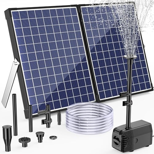 Biling Fontaine solaire 35 W 1500 l/h sans batterie pour bassin extérieur | Fontaine solaire d'extérieur avec 4 buses, pompe de bassin silencieuse solaire avec filtre pour bassin de jardin, jeu d'eau